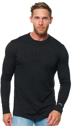 100% Merino Shirt Herren Langarm - Langarmshirt mit Knopfleiste, Henley Shirt Herren Langarm, Merino Unterwäsche (Large, 170 Charcoal Henley)