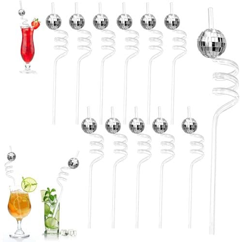 Disco-Kugel-Trinkhalme, Mini Spiegel-Kugel-Strohhalme, Wiederverwendbar, Cocktail Strohhalme, für Geburtstagsparty, Party und Bar Holiday, Silber, 12 Stück