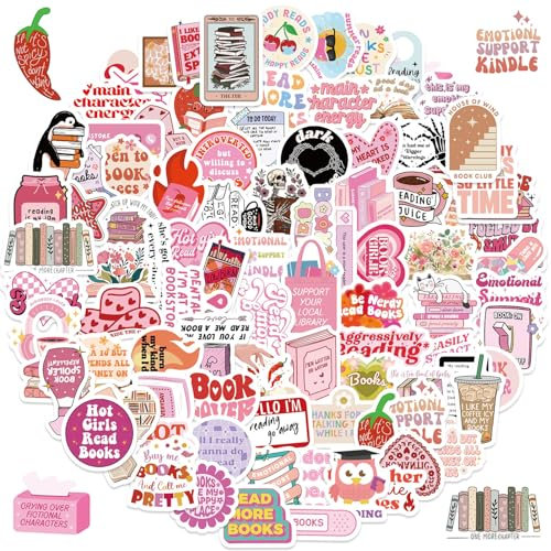 Pink Bookish Stickers - 100pcs Aesthetic Reading Stickers for Kindle, Booktok & Scrapbook