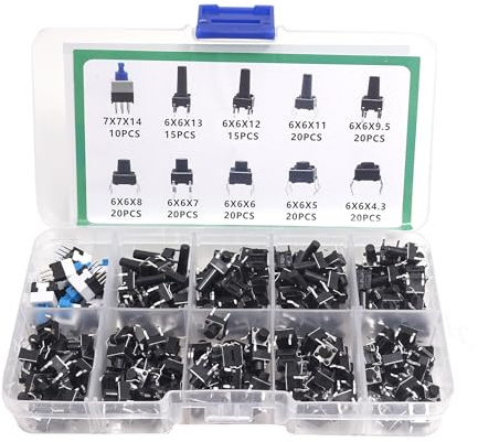 Plugin de botón interruptor de llave - Interruptor táctil - Paquete de teclas 6.6mm 4.3-14mm 200PCS/caja, 180PCS/caja, interruptor de 4 pines compatible con TV, equipo de audio, computadora, walkie