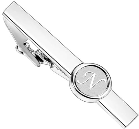Pinces à cravate, Pince à cravate avec initiale N, Acier Inoxydable Pince à Cravate avec lettre de l'alphabet, Pince à Cravate Personnalisée Skinny, pour Homme, Affaires, Marié, Mariage, Argent