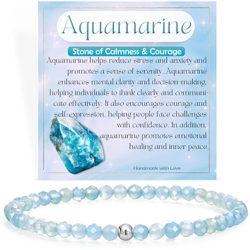Aquamarin - Gelassenheit & Mut - Edelstein Perlen Armband für Frauen, 4mm Kristall Silber 925 Naturstein Schmuck Elastisch Armbänder Damen, Chakra Spirituelle Charms Armbänder Geschenke
