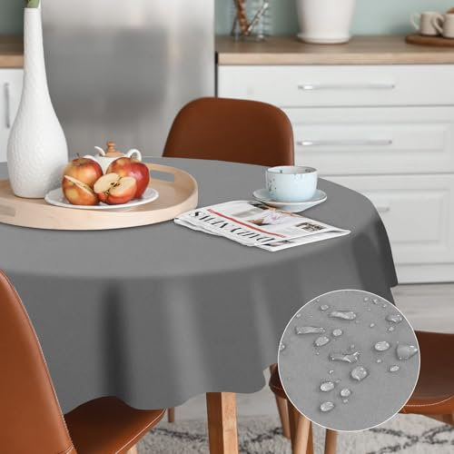 AUAUY Tischdecke Rund 120cm, Fleckschutz Abwaschbar Wasserabweisend Tischdecke Weihnachten Tischtuch, Polyester Tischtuch für Esszimmer, Garten, Party, Hochzeiten oder Haushal-Dunkelgrau