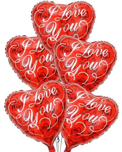 Hjvvr Herz-Luftballons, 45,7 cm, I Love You, rote Herzform, Valentinstagsdekoration für Jahrestag, Hochzeit, Geburtstag, Party, 5 Stück