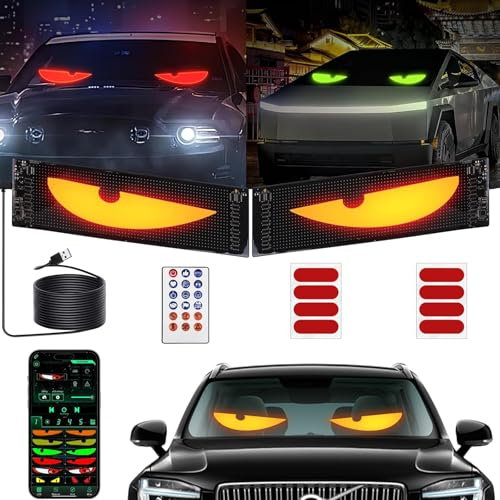 2 ojos LED para camión (10 x 35 cm), luz de ojos de diablo, dinámica, programable, personalizable, con control por aplicación y mando a distancia, Bluetooth, USB 5 V