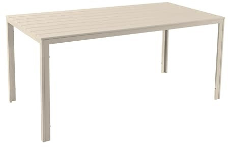 Totò Piccinni Tavolo rettangolare MESSICO 158x78 struttura in metallo piano in polietilene effetto legno per giardino (Tortora)
