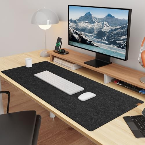 YSAGi Felt Desk Mat, 100 x 40 cm Large Mouse Pad, Non-Slip Desk Pad, Desk Protector Mat, Computer Laptop Mat, Table Mat for Office Home Desk Accessories, Black