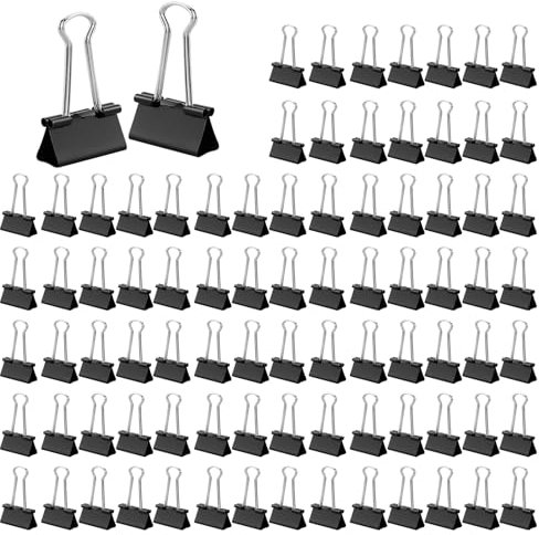 Set di 115 Mollette Pieghevoli Nere – 15 mm – Piccole, in Metallo e Multiuso – Mollette nere Pieghevoli, Doppio FoldBack Binder Clips morsetti Carta, Per Ufficio, Scuola, Casa, Carta e Appunti