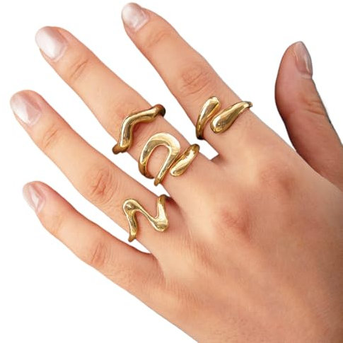 XYTAHDM Set di 4 anelli in oro da donna, anelli statement impilabili placcati in oro, anelli di fidanzamento regolabili, anelli in oro da donna eleganti e alla moda senza tempo