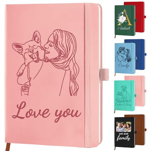 STREADVE Notizbuch Personalisiert mit Gravur Foto Logo Leder Notizbuch A5 Liniert Personalisiertes Notebook Tagebuch Geschenk für Geburtstag Valentinstag Erwachsene Frauen