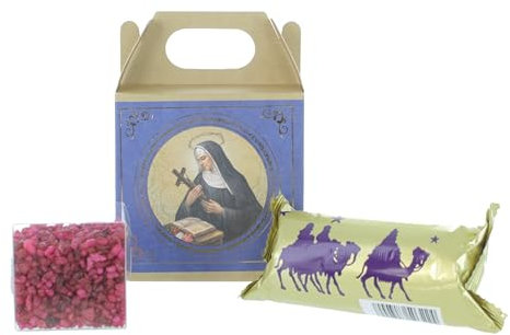 Encens en Boite avec Charbon Sainte Rita Senteur Rose - Encens en Grains - Culte Chrétien en