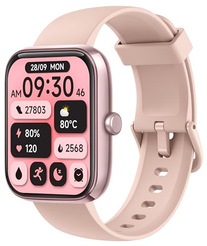 KALINCO Smart Watch Women [2 Bands, 44mm case] Alexa Fitness Tracker, Heart Rate, Sleep, Stress & SpO2 Monitor, IP68 Waterproof Smartwatch, Make/Answer Calls, Compatible with iPhone & Android Phones