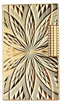 Classic Vintage Slim Side-Slide Soft-Flame Brass Kerosene Lighter, Crisp Sound, Refillable, Unique Flip Design, Collectible, Luxury Men’s Present, Flint, Engraved, Thorens Blooming Radiance Gold