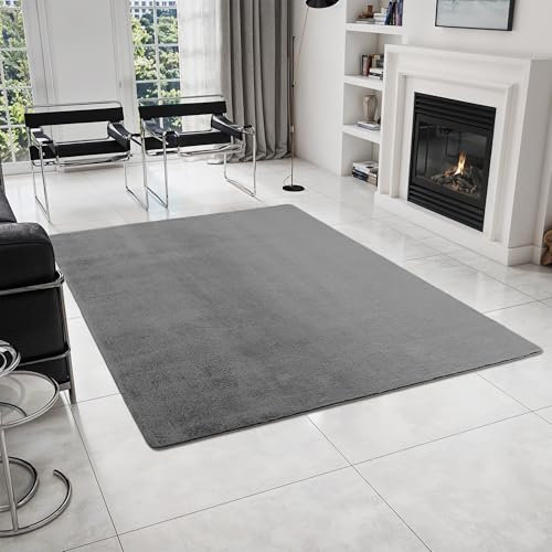 HomebyHome Kurzflor Teppich Wohnzimmer 200 x 280 cm Grau - Teppich Weich, Waschbar, rutschfest, modern einfarbig Design - für Schlafzimmer, Küche, Esszimmer