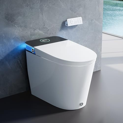 HOROW WC bidet artistico, WC intelligente con altezza sedia ADA, MAP 1000g potente sciacquone, coperchio di apertura/chiusura automatica, Acqua calda istantanea, Sedile riscaldato allungato