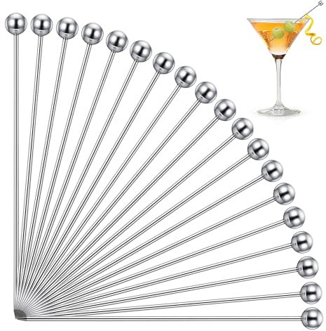 24PCS Metal Cocktail Sticks, Stainless Steel Reusable Olive Fruit Garnish Sticks for Home Bar Wedding Party Appetizers