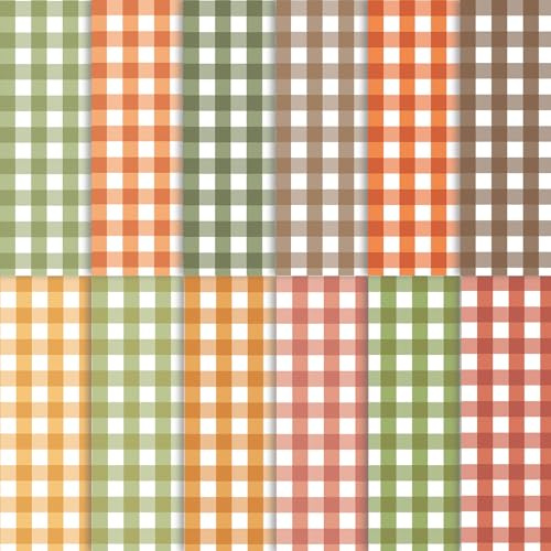 60 Blatt kariertes Sammelalbum-Papier, 21,6 x 14,5 cm, Herbstfarbe, Gingham-Büffelkaro, dekoratives Bastelpapier, flach gefaltet für Kartenherstellung, Scrapbooking, Erntedankfest, Fotoalbum
