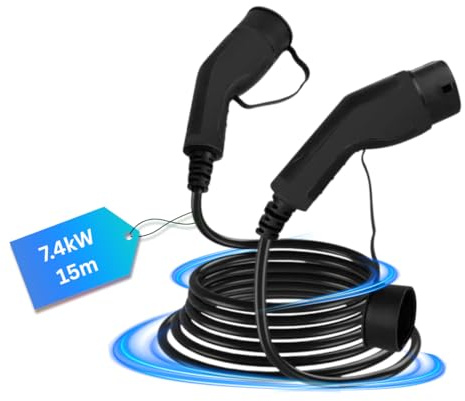 Type 2 to Type 2 EV Charging Cable, 32amp, 7.4kW, Single Phase, Black (15m)