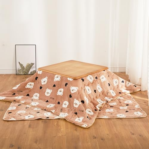 Leaceuv 4er-Set Kotatsu Tisch mit Heizung,Futon-Decke,Japanese Warm Table Tatami,Japanischer beheizter Tisch,Couchtisch Beistelltisch für Wohnzimmer,für Zuhause und Wohnen(80x80x45cm)