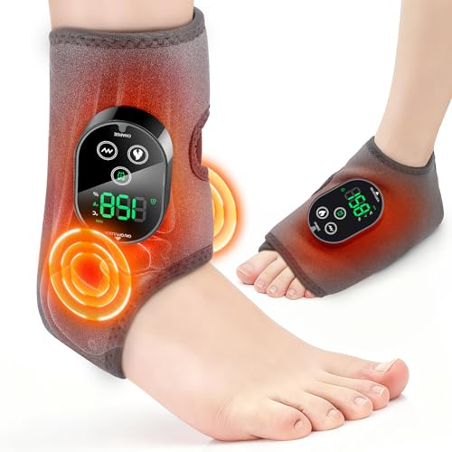 Cordless Foot Ankle Massager for Pain Relief, Ankle Heating Pad, Ankles Heating Wrap, Massage Foot Heating Pad, 6 Heat Levels, 3 Vibration Modes, Adjustable Timer, Auto Shut Off