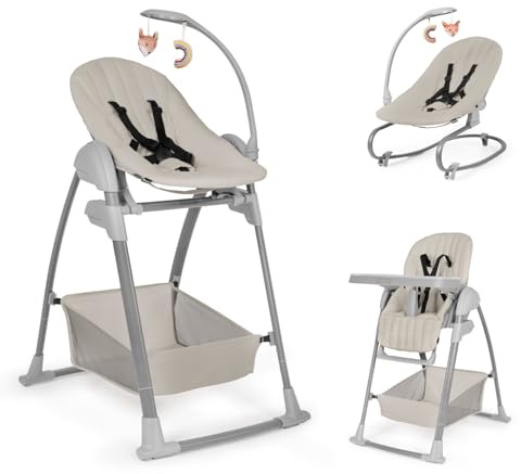 hauck Sit N Relax 3in1, Beige - Seggiolone Pappa Evolutivo da 0 Mesi a 15 kg con Sdraietta con Arco Giochi e Seduta con Vassoio Regolabili in Altezza, Ruote, Pieghevole, Cesto Portaoggetti