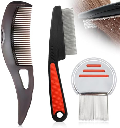 BAHME 3 Pezzi Pettine Capelli, Pettine Antiforfora, Pettine Pidocchi e Lendini, In Acciaio Inossidabile, Rimozione Efficace per Tutti i Tipi di Capelli, Resistenti e Facili da Pulire - Unisex