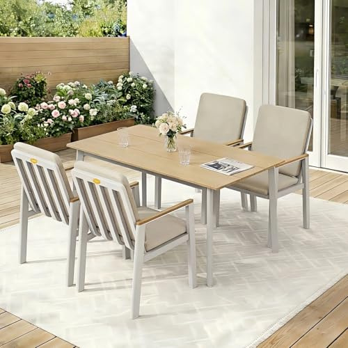Atenza Gartenmöbel Set 4 Stühle mit Tisch, 5-teiliges 150x80cm Gartentisch mit Stühlen Set, Wetterfeste Outdoor Essgruppe mit PS-Tischplatte für Terrasse, Garten & Balkon