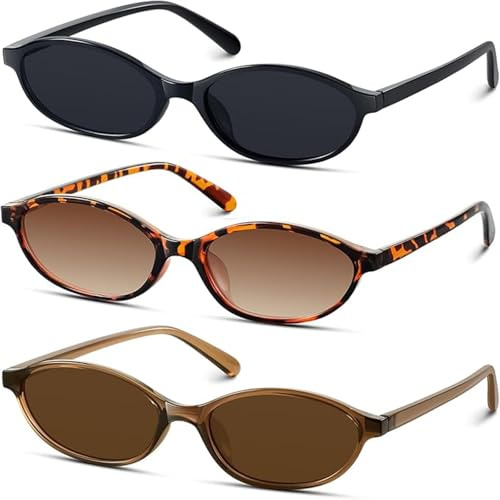 CHAOSELF Retro Ovale Sonnenbrille für Damen Trendige Leichte Schmale Schicke Cat-Eye