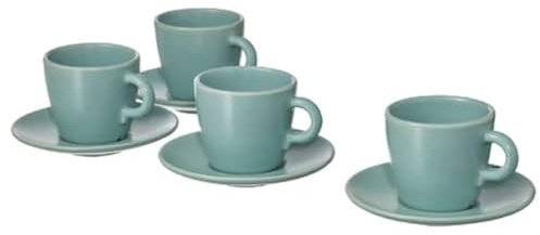 Luckora Matt Light Turquoise Cup with Saucer Set – 7cl (2.3Oz) Ceramic Coffee & Tea Cups, Modern Scandinavian Design, Pack of 4