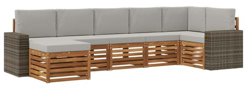 vidaXL Ecksofa Set mit Kissen 7 pcs Natürlich und Hellgrau, Entdecke Moderne Garten-Sofa Designs, gemütliche Möbel für Terrasse, Lounge für Patio-Komfort