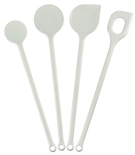 Kigima Kochlöffel Set 4 Stück in Weiß– Hochwertige Küchenutensilien aus hitzebeständigem Kunststoff – ideales Küchenhelfer Set für Ihre Küche – vielseitiges Kochbesteck Set