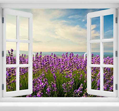 wandmotiv24 Adesivo da Parete 3D Lavanda, Design 03, 120x94cm (BxH), Decorazione, murale, Finestra, Apertura, varco M0411