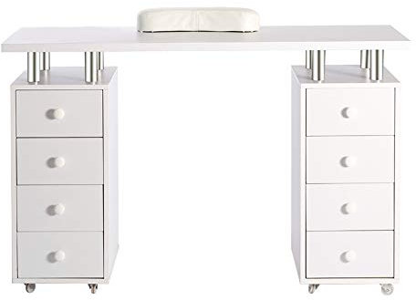 Warmiehomy Professional Manicure Table 8 Drawers Nail Table Station Salon Workstation Nail Art Storage Drawers Nail Desk with Extra Armrest, White