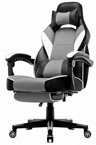 Intimate WM Heart Chaise Gaming, Fauteuil Gamer Ergonomique, Siège Gamer avec Dossier Haut, Fauteuil de Bureau avec Assis Rembourré, Repos-Pieds Pliable, Accoudoirs Réglables (Gris)
