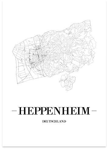 JUNIWORDS Stadtposter - Wähle Deine Stadt - Heppenheim - 40 x 60 cm Poster - Schrift A - Weiß