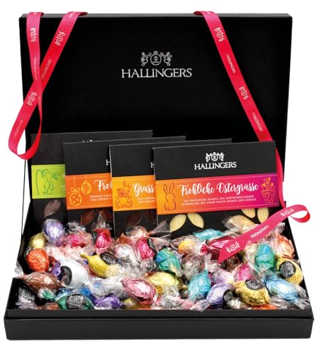 Hallingers Easter Box - pink - Ostergeschenke als Osterkörbchen zu Ostern, Schokolade 40 Pralinen Ostereier & Geschenkbox (Set) - Geschenk im Sommer & als perfektes Grillgeschenk | Glückwunsch Freunds