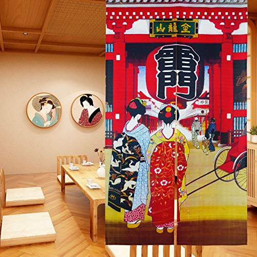 Ligicky Noren Rideau de porte style japonais motif Geishas en kimono pour décoration de maison 85 x 150 cm