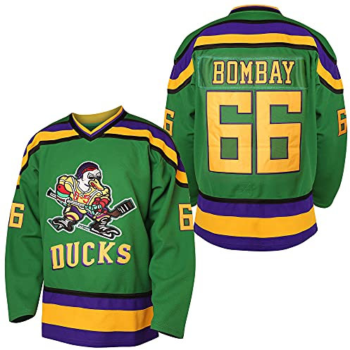 villa Mighty Ducks Trikot #96 Charlie Conway #99 Adam Banks #33 Greg Goldberg #66 Gordon Bombay Film Hockeytrikot Weiß Grün, 66 Grün, Klein