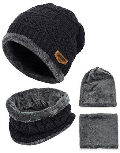 Beanie Strickmütze und Schal Fleecefutter Wintermütze Herren Damen Warmem Winter Mütze Schal Set für drinnen und Draussen Sport