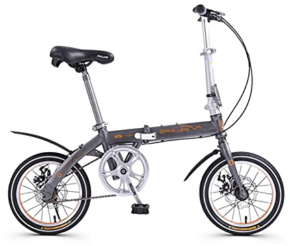 14 Zoll Faltrad, Single Speed faltbares Fahrrad für Erwachsene Kinder, MTB Bike mit Scheibenbremse (Color : Grey)