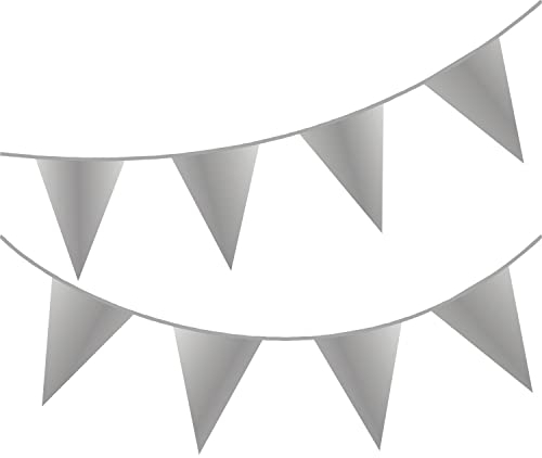 Happium 10 m lange einfarbige Wimpelkette Flaggen Banner Wimpel Party Dekoration Girlande (Silber)