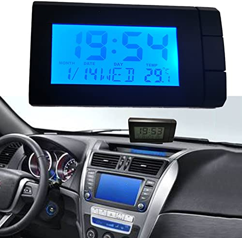 Umisu - Orologio auto con temperatura LCD, termometro da cruscotto retroilluminato per auto, orologio notturno digitale per camion, visualizzazione dell'ora e della temperatura
