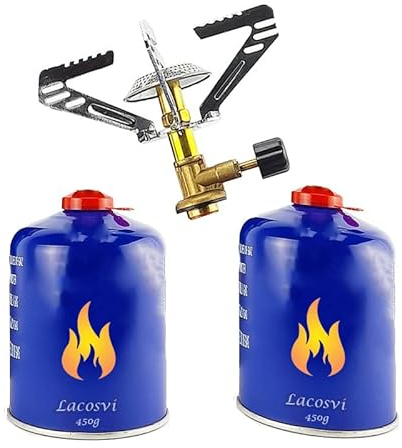 Cocina De Gas Camping Gas Portátil Hornillo Gas Butano Con 2 Cartucho Gas De Recambio Bombona De Gas Grande 450G Utensilios Cocina Camping En Olla Sartén Cazo Vajilla Para Acampada Y Senderismo