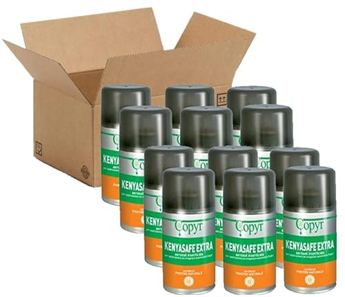 Copyr Kenyasafe Extra - Insetticida Antizanzare, Mosche e Insetti Volanti, 12 Bombole 250ml, Piretro Insetticida Biologico Repellente Zanzare Professionale Casa, Ho.Re.Ca., Settore Pubblico, Sanitario