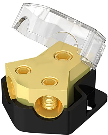 Joinfworld Power Distribution Block Car Audio 2 Way Ground Distribution Block 0/2/4 Gauge in 4/8/10 Gauge Out Amp Distribution Block Splitter for Auto Car Boat