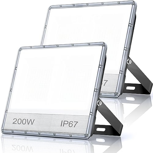 YIQIBRO LED Strahler Außen 200W 2 Stück, 2 in 1 Fluter 20000LM Superhell Aussenstrahler, 7000K Kaltweiß LED Scheinwerfer mit Trafo, IP67 Wasserdicht Außenbeleuchtung für Garten Hof Sportplatz