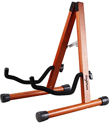 KingPoint Gitarrenständer aus Holz, Gitarrenbodenständer, akustische elektrische Holzrahmen, klappbarer Gitarrenhalter, verstellbar, für Bass, Mandoline, Banjo, Ukulele (Mahagoniholz)