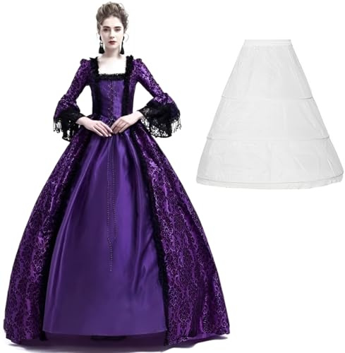 CAMDOM Robe Victorienne Médiévale pour Femme Gothique de Soirée Cocktail Elegante Lolita Party Swinging avec Jupon