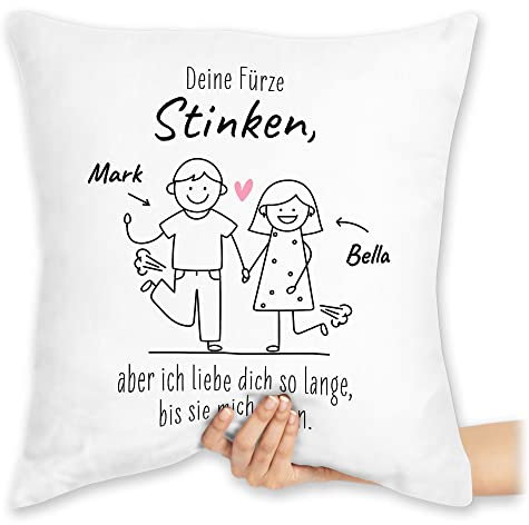 Kissen 40x40 Zierkissen - Partner Ideen - Deine Fürze Stinken - 40 x 40 cm - Weiß - partnerpillow pärchenkissen valentinstag furz pillow paarkisssen päärchenkissen liebeserklärung pups
