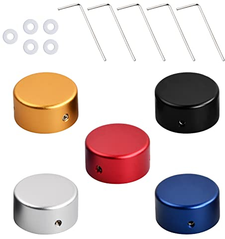 5 Stück Gitarren Pedal Fußschalter Topper, 5 Farben Obere Abdeckung für Fußschalter, Aluminiumlegierung Effektpedal Knöpfe mit Schrauben Pads, Fußschalter Kappe für E-Gitarren